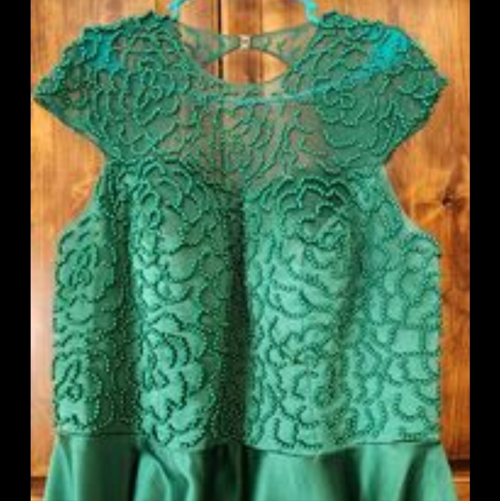 Elegant Green Satin Mother of the Bride Dress or Prom Dress -  Worn Once